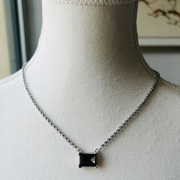 Silver Plated BVG Inspirito Chain with Black Diamond Glass Crystal Rectangle - Picture 4 of 7